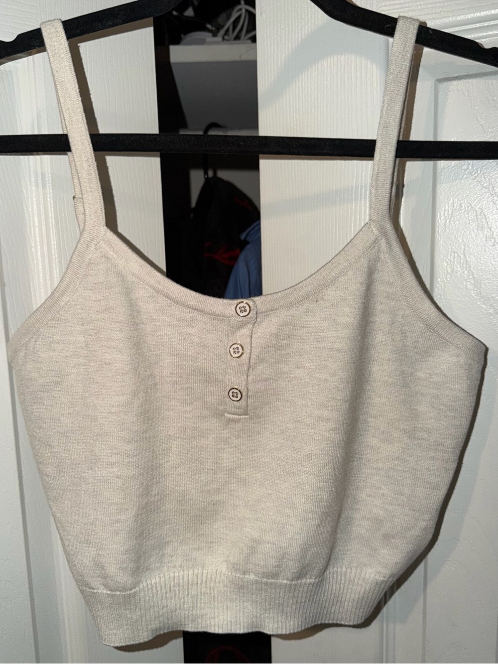 WILT Cream Knit Button-Front Cropped Cami Tank Top
